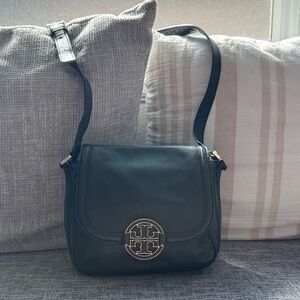 Authentic Tory Burch Black Crossbody Bag with Gold Logo